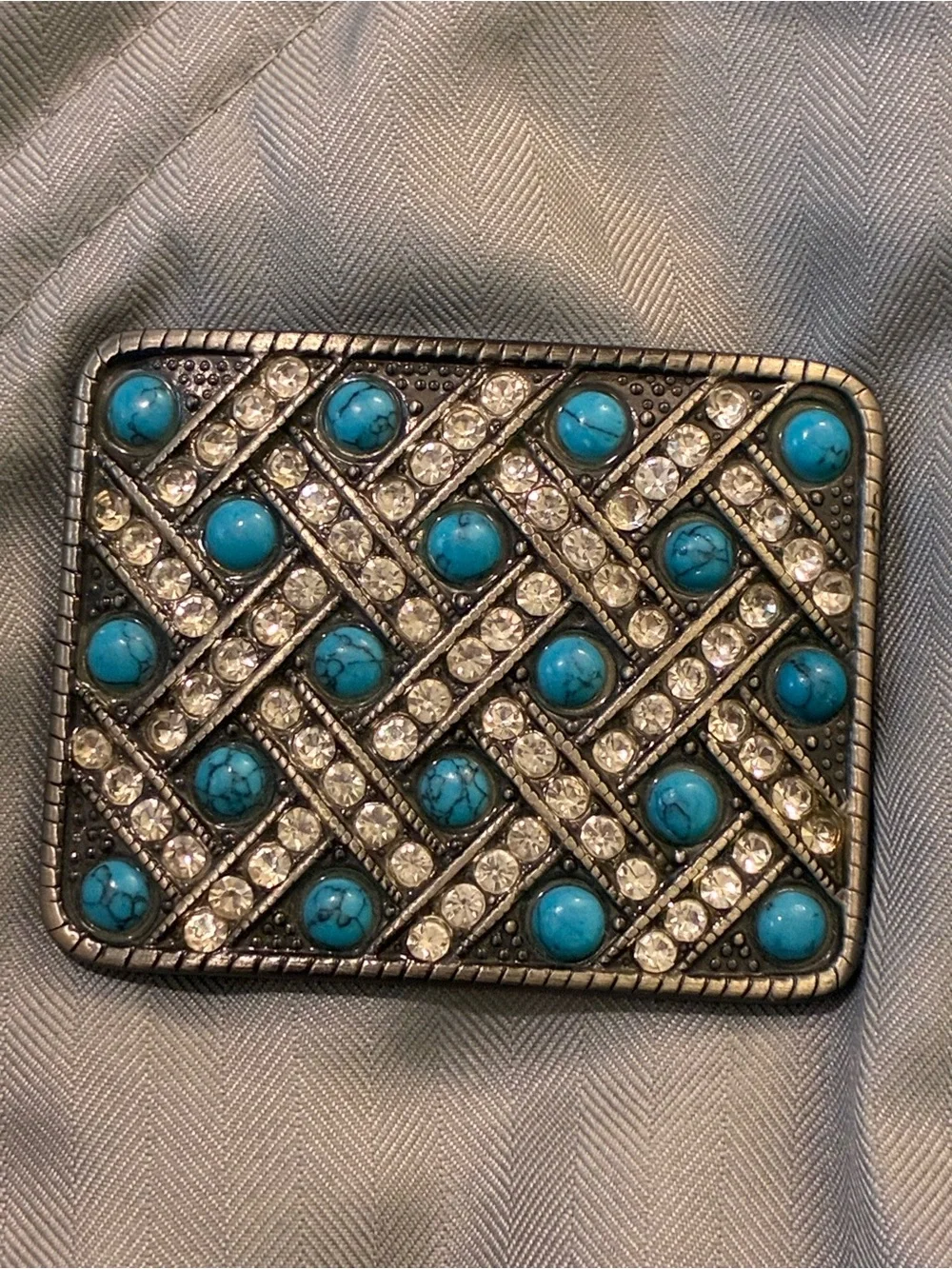 Belt Buckle Imitation Turquoise & Crystal Decorative Belt Buckle -